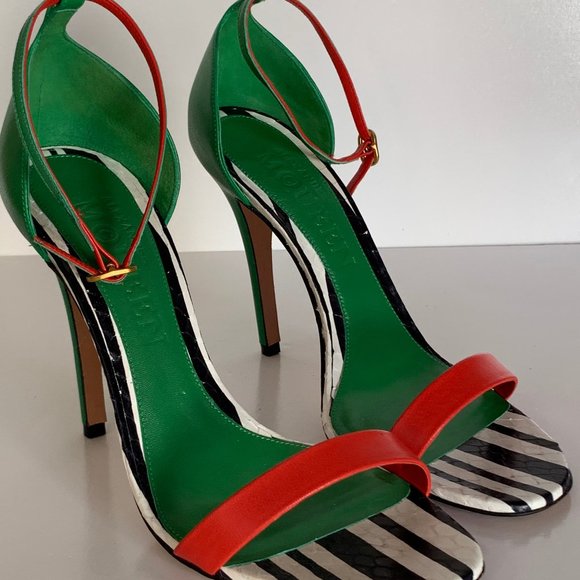 Alexander McQueen Shoes - Alexander McQueen Snake Napa Colorblock Sandal, 8
